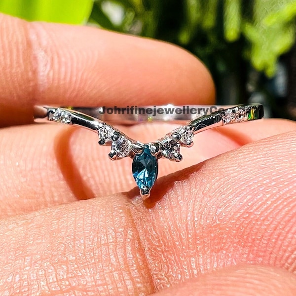 Ring London Blue Topaas, marquise sterlingzilveren beloftering