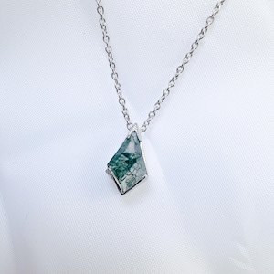 Natural Moss Agate Kite Shape Necklace Charm Silver Sterling Silver Necklace Dainty Necklace Kite Cut Moss Agate Promise and friendship Gift