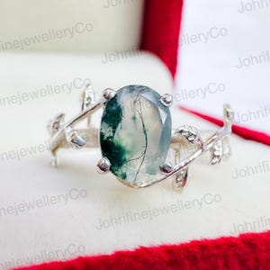 Oval Moss Agate Ring: 925 Sterling Silver, Nature Inspired