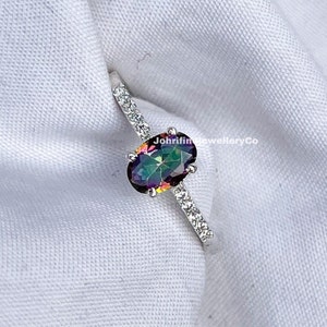 Mystic Topaz Ring, Dainty Unique Oval Shaped Ring, birthstone, Oval cut Gemstone, handmade gifts, Jewelry, Prong Ring, Engagement Ring