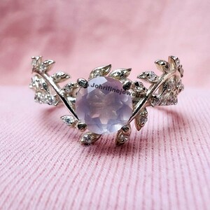 Natural Rose Quartz Statement Leaf Ring - Sterling Silver Twig Engagement Ring with Crystal Quartz - Valentine's Day Gift for Couples