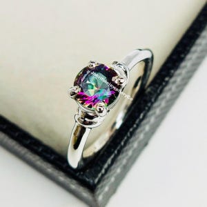 Round Mystic Topaz Engagement Ring Vintage Unique 925 Sterling Silver Gold Solitaire Rings Promise Anniversary Jewelry gift for Women