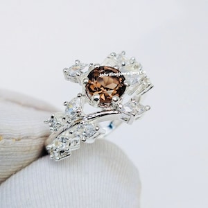 Smoky Quartz Statement Ring: Sterling Silver Twig Leaf Design