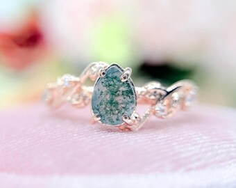 Botanical Moss Agate Ring: Handmade Sterling Silver, Fairycore Jewelry