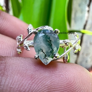 Natürlicher Blatt Moos Achat Ring - 925 Sterling Silber Ring - Frauen Blatt Ring - Frauen - Handgefertigter Edelstein Ring - Natur Inspirierter Moos Achat
