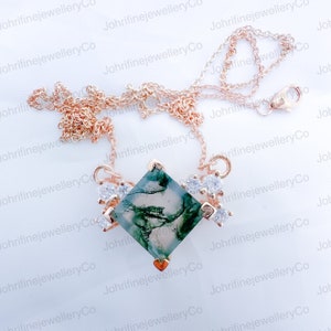 Enchanting Moss Agate Pendant Necklace - Handcrafted Rose Gold Jewelry with Diamond Accents
