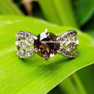 Smoky Quartz Engagement Ring: 925 Sterling Silver, Simulated Diamonds