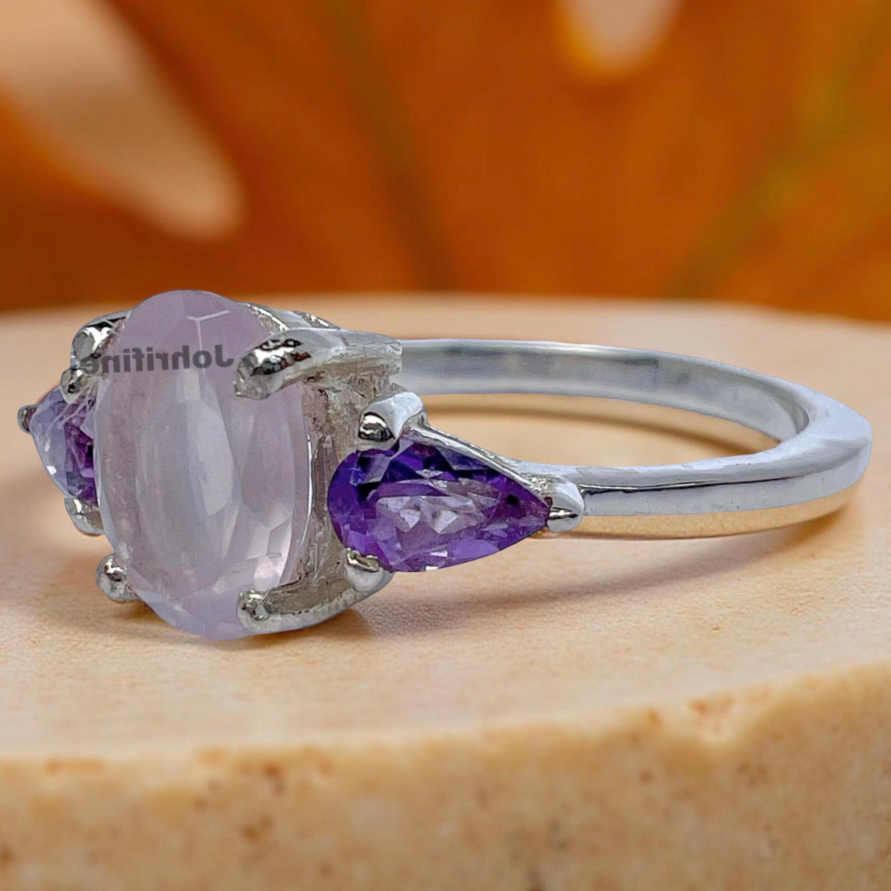 Bague Plaquée Argent Avec Cristaux Améthyste - Marque Camille&Lucie - Taille 50 - État Parfait