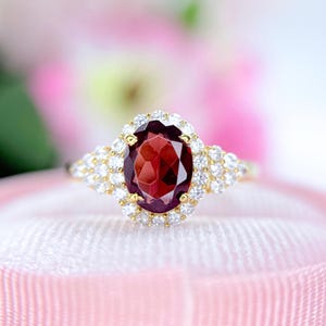 Vintage Garnet Anniversary Ring, Garnet Stacking Ring, Red Garnet Jewelry, Sterling Silver Ring, Delicate Ring, Bridesmaid Gift, Christmas