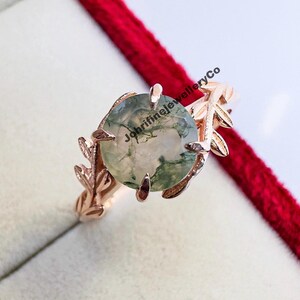 Custom Leaf Moss Agate Statement Ring - Personalized Jewelry for Nature Lovers, Nature&#39;s Healing Ring - Anniversary Gift, Engagement Ring