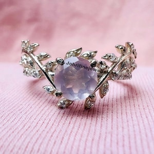 Natural Rose Quartz Statement Leaf Ring - Sterling Silver Twig Engagement Ring with Crystal Quartz - Valentine's Day Gift for Couples