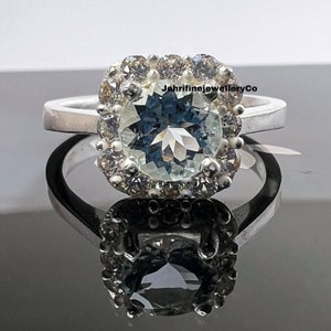 Anillo vintage de aguamarina en plata de ley: piedra de nacimiento de marzo