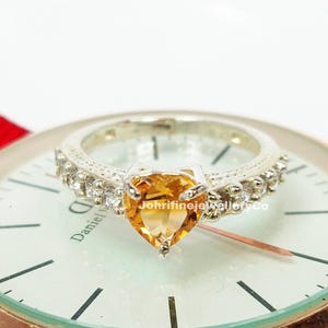 Heart engagement Citrine Ring, 925 sterling silver, Birthday Gift, Friendship Heart Ring, Zircon Ring, Promise Ring, Wedding Heart Ring