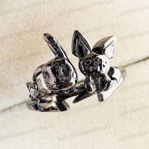 Pikachu & Pichu Ring: 925 Sterling Silver Cartoon Ring