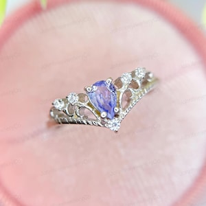 Natürlicher Tansanit Sterlingsilber Kronenring: Birne Edelstein Versprechen