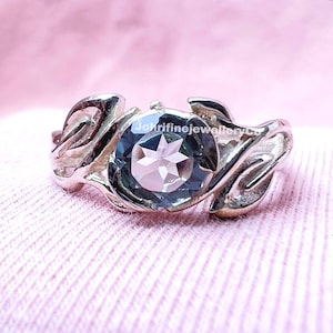 Aquamarine Twig Engagement Ring: Sterling Silver Nature-Inspired Ring