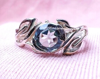 Anillo de compromiso con ramita de aguamarina: anillo de plata de ley inspirado en la naturaleza