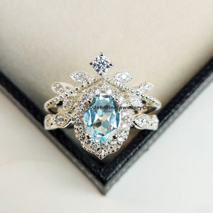 Dainty Blue Topaz Ring Set-Jewelry Ring Set-CZ Diamonds Ring Set-925 Sterling silver-Solitaire Ring Set-Promise Ring-2 Pcs Ring Set