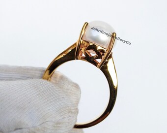 Perlenring, 925 Sterlingsilber, echte runde Süßwasser-Zuchtperlen Ring, handgemachter Ring, Geschenk für sie, Jubiläumsring, Juni Geburtsstein Ring