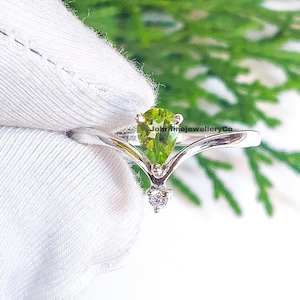 Dainty Peridot Sterling Silver Chevron Ring: August Birthstone