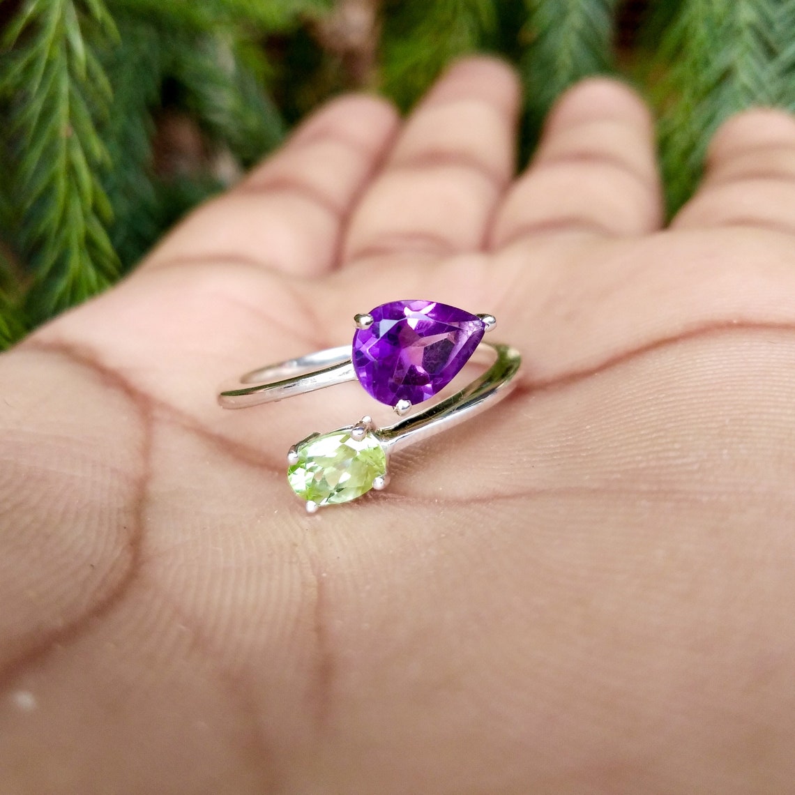Natural Amethyst And Peridot Ring Mother's Day Gift 925 Etsy