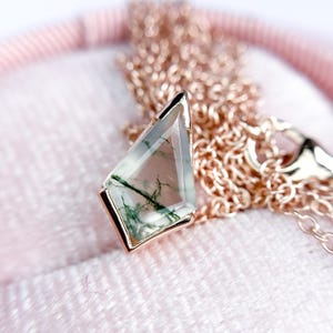 Natural Moss Agate Kite Shape Necklace Charm Silver Sterling Silver Necklace Dainty Necklace Kite Cut Moss Agate Promise and friendship Gift