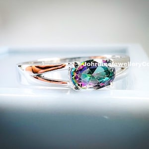 Dainty Mystic Topaz Ring: Handmade 925 Sterling Silver Promise Ring