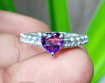 Amethyst Heart Ring: Sterling Silver Promise Ring