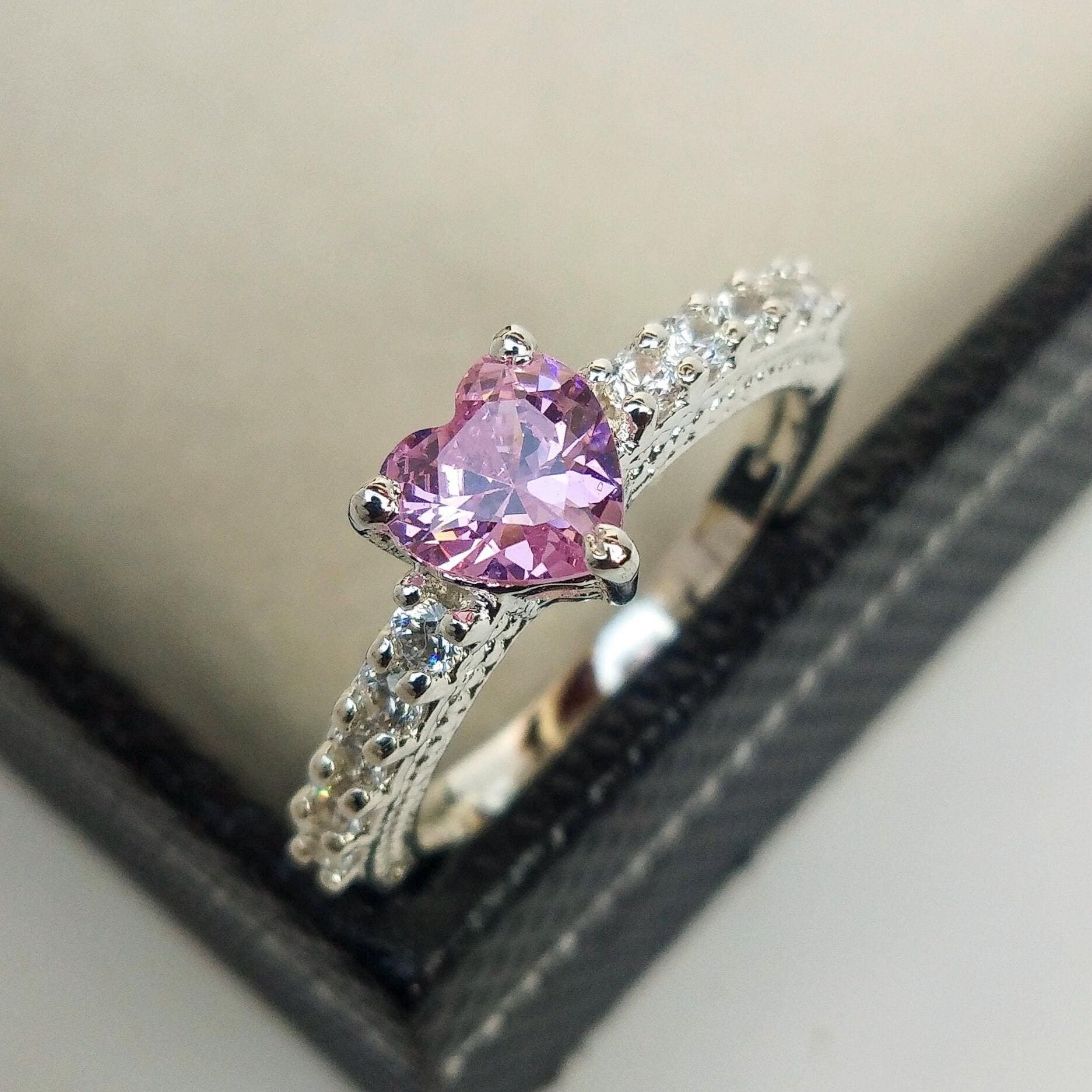 Sterling Silver Heart CZ Ring: Pink Simulated Diamond  display picture 1
