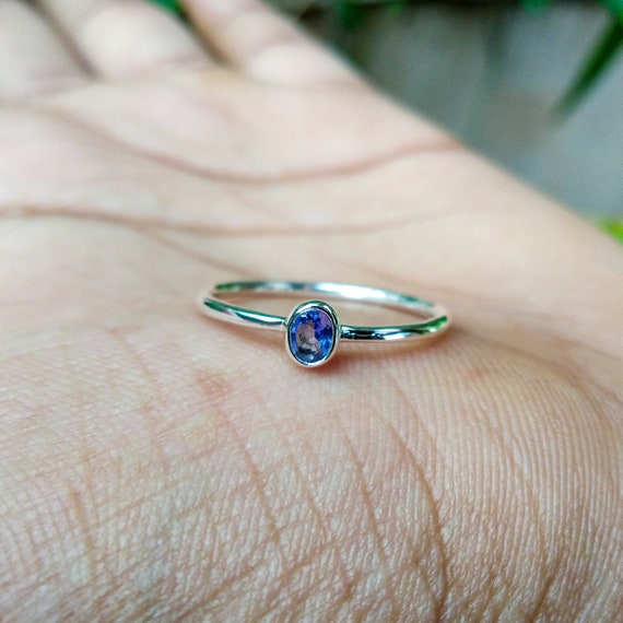 Bague D'amitié Ovale En Argent 925 Avec Tanzanite Et Topaze Blanche - Taille 8, Silverspeck