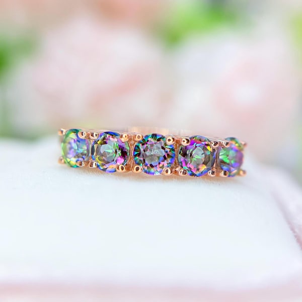 Vintage Mystic Topaz 14k Rose Gold Engagement Ring