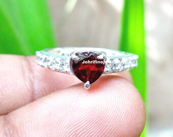 Heart Cut Garnet Ring: 925 Sterling Silver January Birthstone