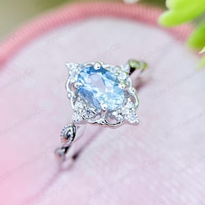 Oval Aquamarine Ring, Promise Engagement Ring, March Birthstone, Anniversary Gift for Her, Oval Cut Ring, Birthday Gift, 925 Sterling Ring