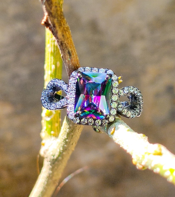 Mystic Topaz Statement Ring, 925 Sterling Silver With Cubic