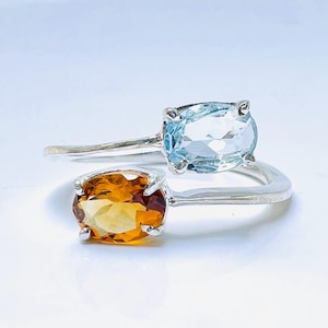 Aquamarine and Citrine Ring: Art Deco 14k Rose Gold Engagement Ring