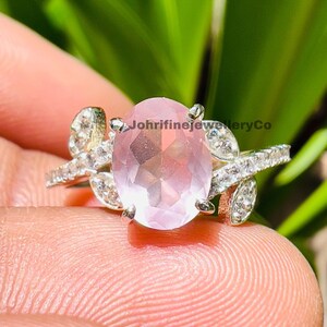 Eternal Love Rose Quartz Engagement Ring: Unique Pink Love Quartz Twig and Leaf Ring, January Birthstone Gift for Her
