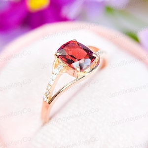 Cushion Cut Garnet Solitaire Ring: Sterling Silver January Birthstone