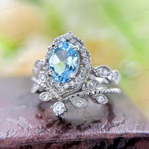 Dainty Blue Topaz Sterling Silver Ring Set: Anniversary Promise Ring