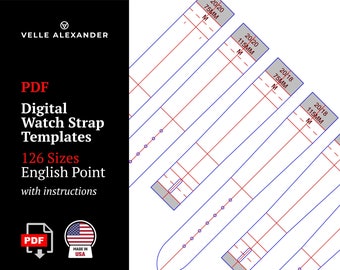 126 Digital Watch Strap Templates | 16mm - 24mm Lug Widths | English Point | PDF