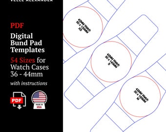 54 Digital Bund Pad Templates for Watch Straps | Watch Cases Sizes 36mm - 44mm | PDF