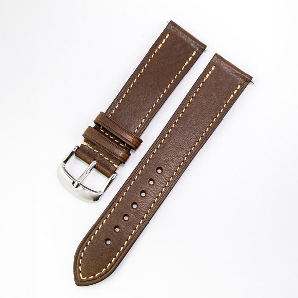 Quality Italian Leather Watch Strap: Full-Grain, Quick Release | 18mm 19mm 20mm | Standard length 115/75 | Dark Brown