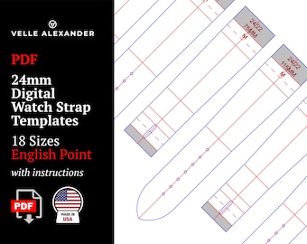 24mm Digital Watch Strap Templates | 18 Sizes | English Point | PDF