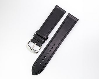 Quality Italian Leather Watch Strap: Full-Grain, Quick Release | 18mm 19mm 20mm | Standard length 115/75 | Black