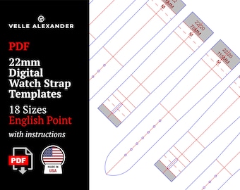 22mm Digital Watch Strap Templates | 18 Sizes | English Point | PDF