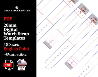 20mm Digital Watch Strap Templates 18 Sizes English Point