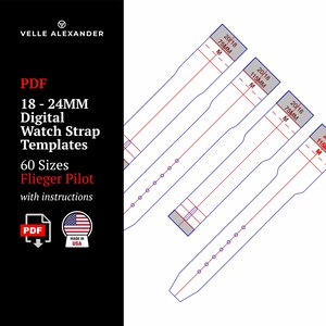 60 Digital Watch Strap Templates | 18mm - 24mm Lug Widths | Flieger Pilot | PDF