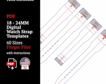 60 Digital Watch Strap Templates | 18mm - 24mm Lug Widths | Flieger Pilot | PDF