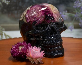 Late Bloomer Flower Covered Human Skull Statue