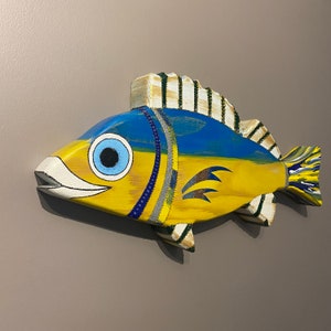 Wooden fish, Wall hanging, wood wall hanging, wooden wall decoration, Handpainted fish, Gift For Fisherman
