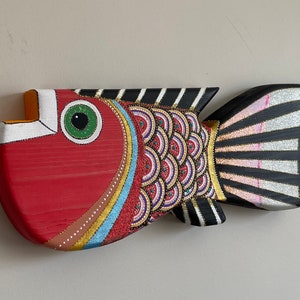 Wooden Wall hangings , Wood wall art, Wooden wall decoration, Wooden fish, Handmade Wood Fish, Fish wall hanging, fish decor,Red Wooden Fish